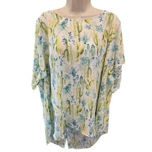Torrid Abbey Georgette Button Back Blouse summer chiffon 4X Multi Cactus Print